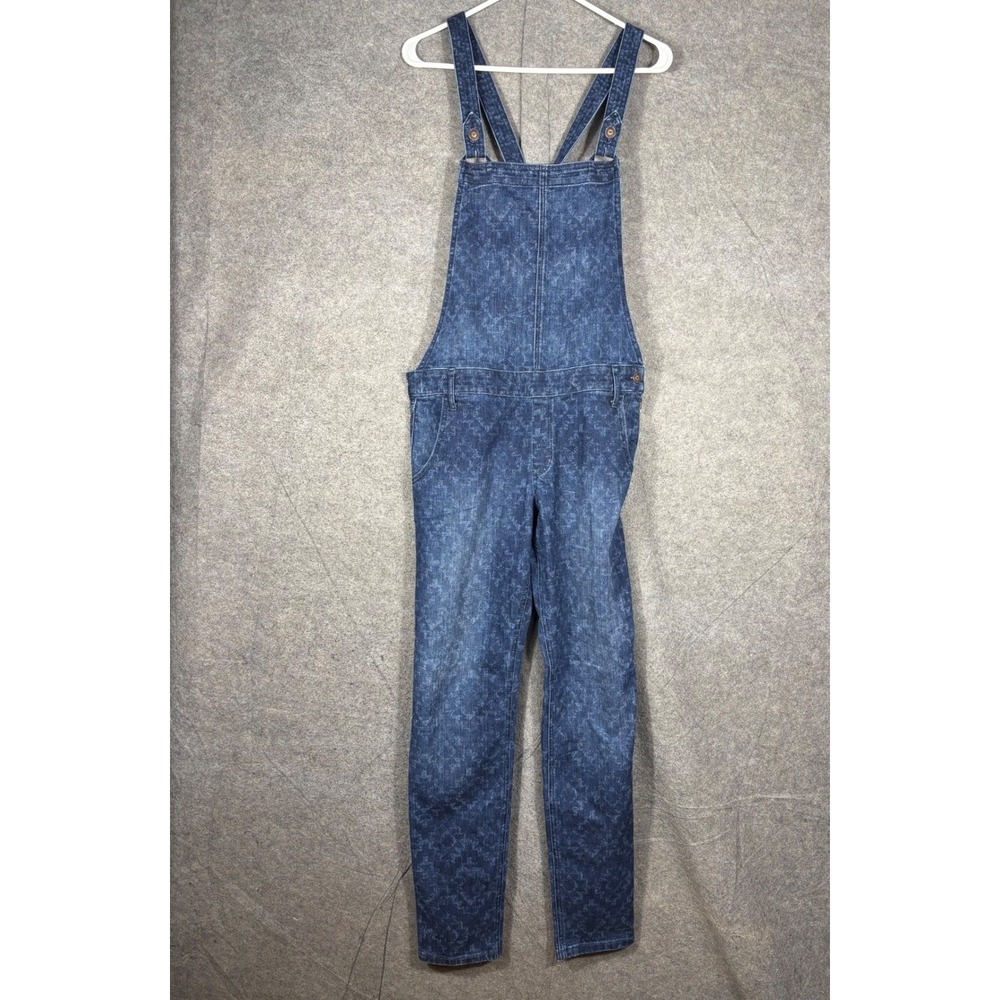 Hollister‎ Womens Blue Patterned Denim Bib Overalls Dark Wash Slim Leg Size L